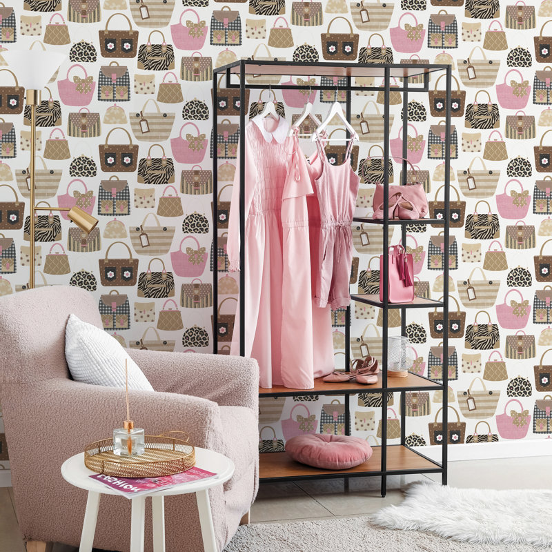Kids and Teens Collection Purses Wallpaper Roll, Pink/Brown