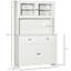 Buffet de cuisine 63,5 "avec huche, armoire de rangement pour garde-manger avec 4 tablettes, tiroirs, portes en verre encadrées, comptoir ouvert pour micro-ondes, blanc antique