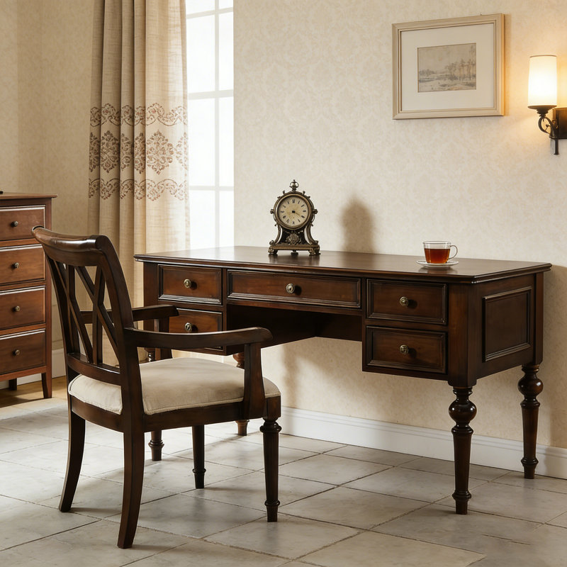 American Retro Rustic Style Solid Wood Desk, 30.71" H x 55.12" W x 27.56" D