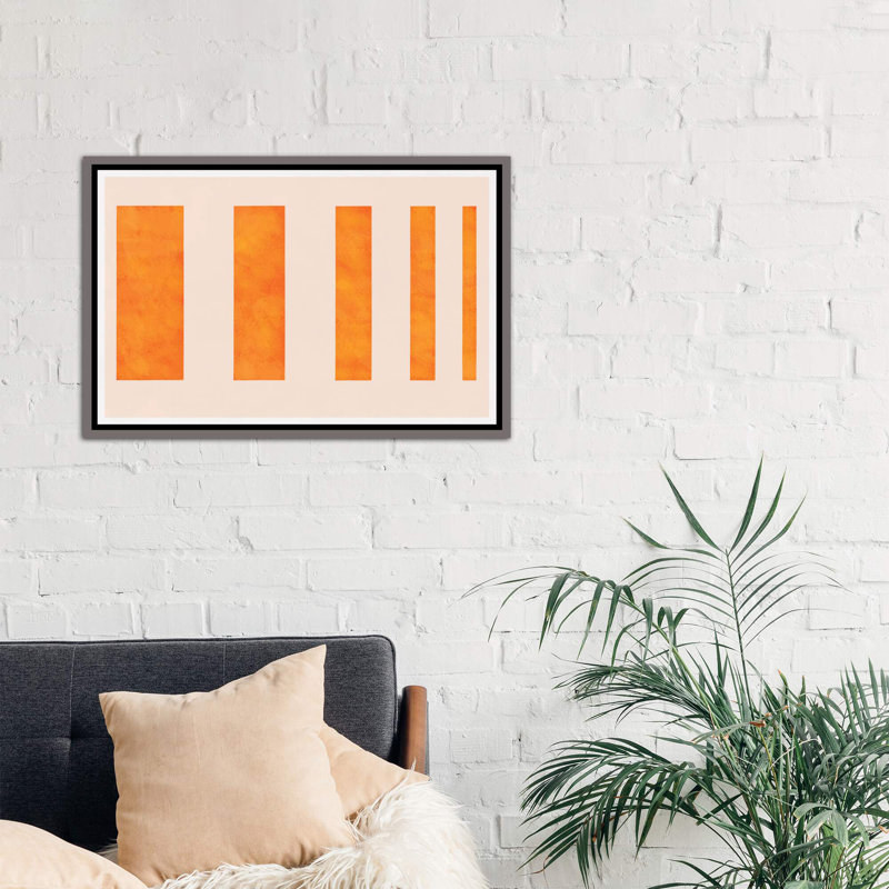 " Orange Levies ", Dark Rustic Wood Framed Canvas, 40" H x 60" W x 1.5" D