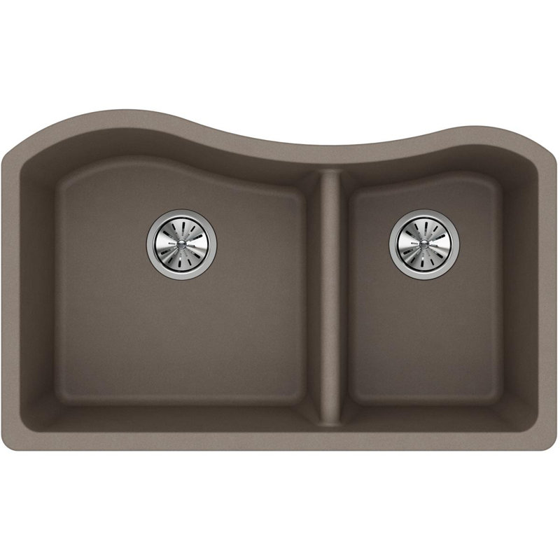 Quartz Classic 32-1/2" x 20" x 10" Double Basin Undermount Kitchen Sink, Greige