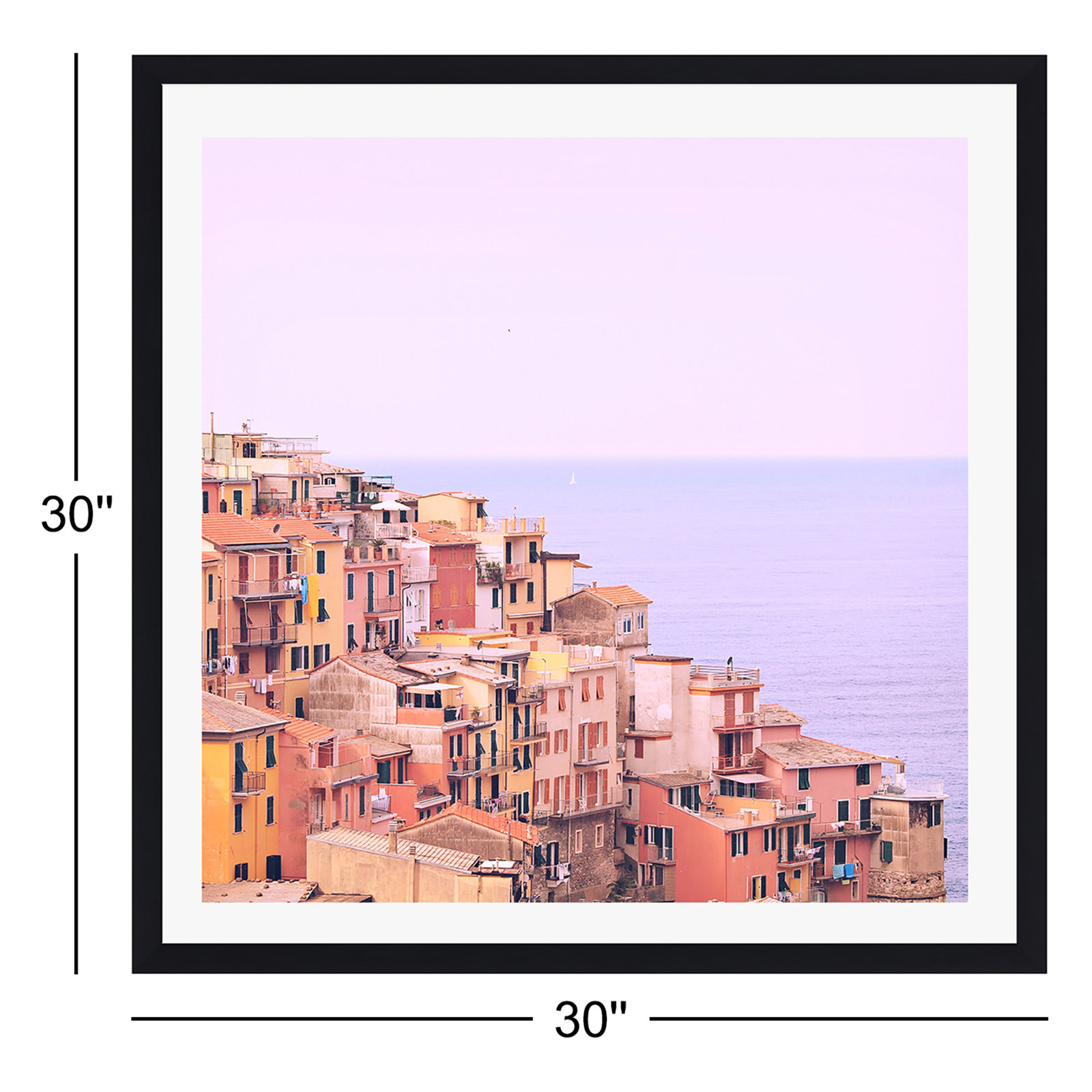 Zarina "Dreamy Cinque Terre" Print, Black Single Picture Framed, Yes, 30" H x 30" W x 0.75" D