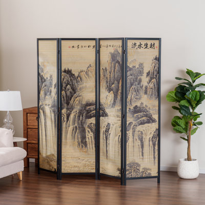 4-Panel Bamboo Folding Room Divider Screen
