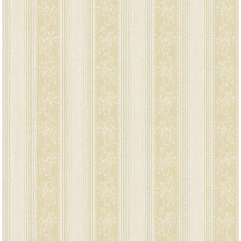 Papier peint rayé à motif floral Donnington de Seabrook Designs, Albâtre métallique / bouton d'or
