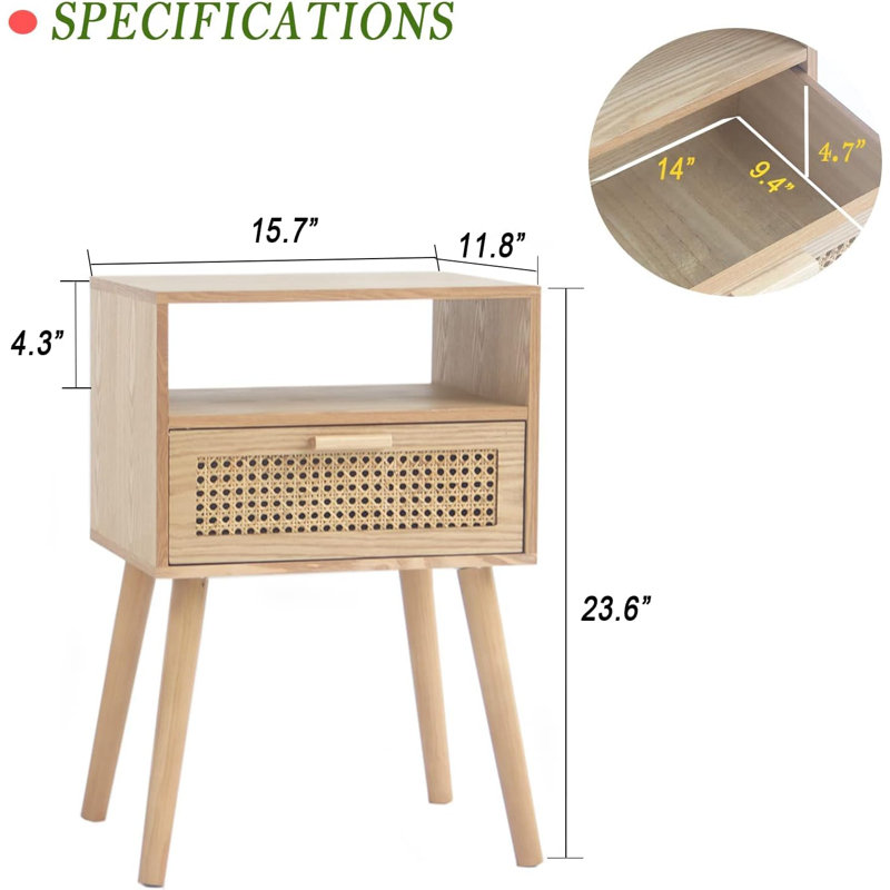 Table de chevet en bois manufacturé Ardine, Chêne de Sonoma