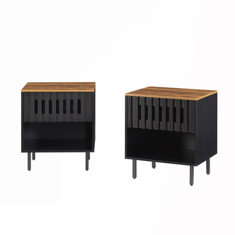 Stylish Durable Nightstand with Grille Doors and Ample Storage Space
