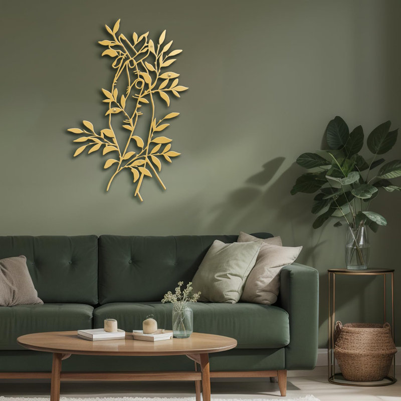 Décoration murale élégante en métal à branches abstraites abstraites décoratives, H 18 po x l 12,08 po x P 0,05 po, Or