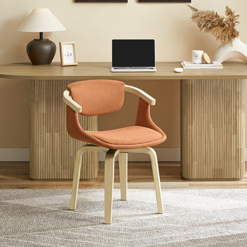  Chaise de bureau pivotante rembourrée en tissu Diland, Beige, Lin orange