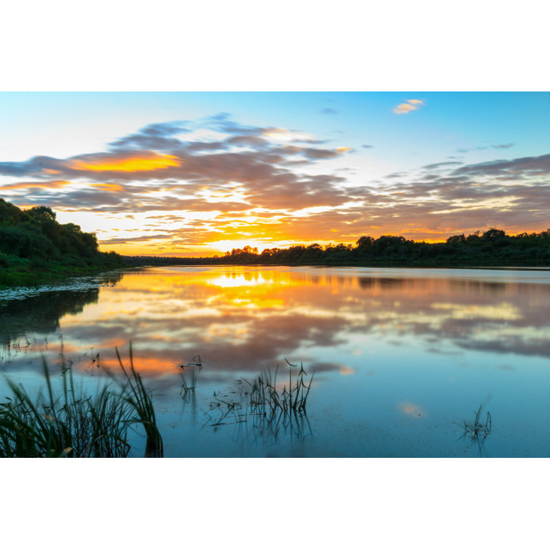 Scenic View Of Beautiful Sunset Above The River At Summer - Wrapped Canvas Print, 30cm H x 46cm W x 3.8cm D