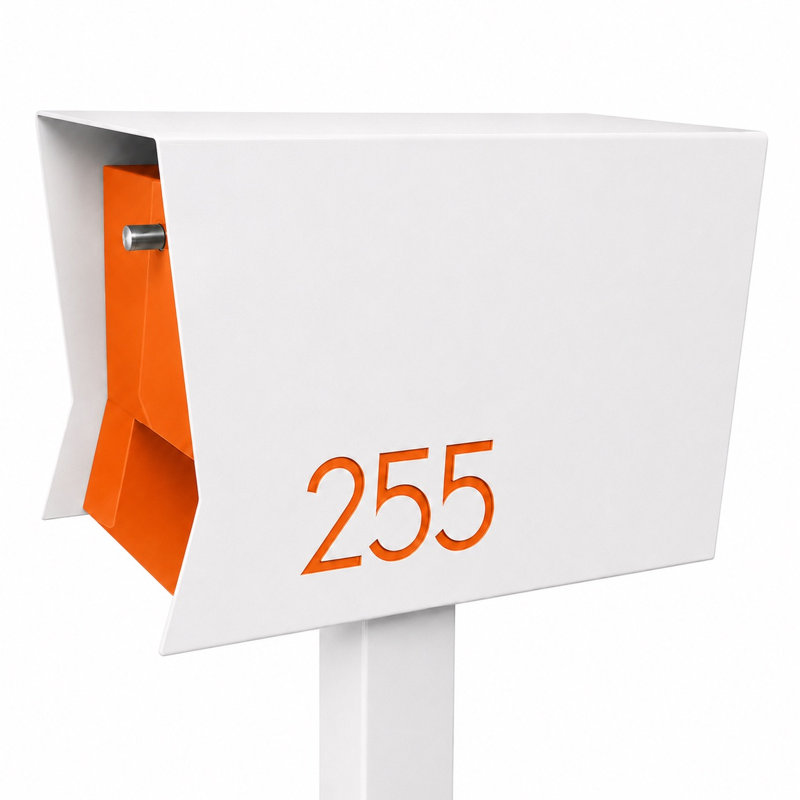 RETROBOX Post Mounted Mailbox, Blanc / orange