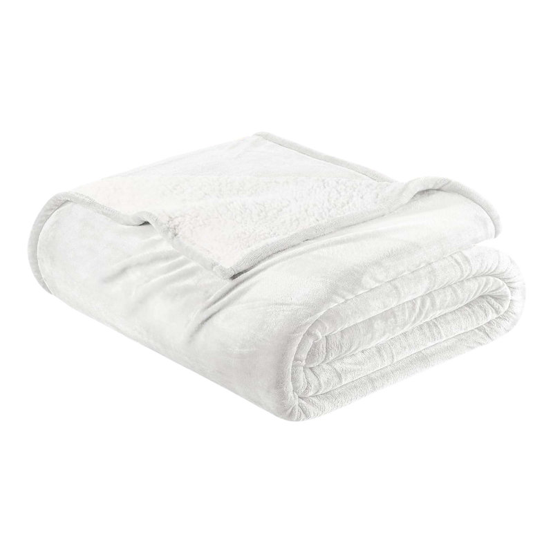 Couverture en sherpa réversible en velours ultra doux, Bleu délavé, Très grand lit