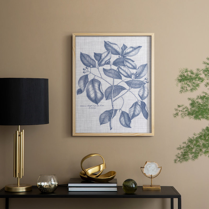 Reproduction encadrée marine et lin botanique VII - bois massif, Naturel, H 11 po x l 9 po