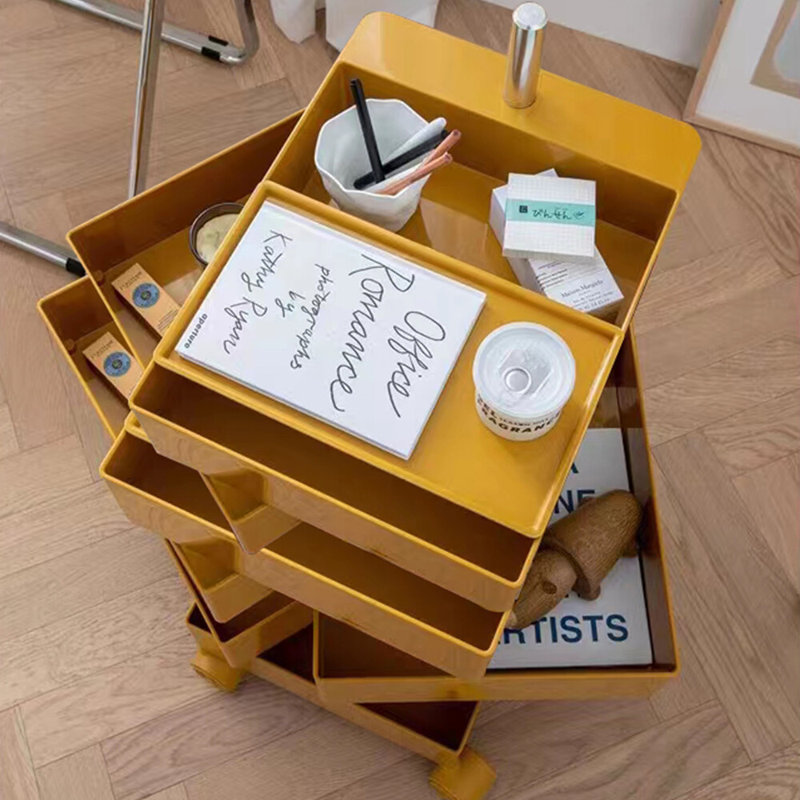360° Rotating Nightstand Storage Cabinet Bedside Table With 7 Drawers Organizer, Yellow
