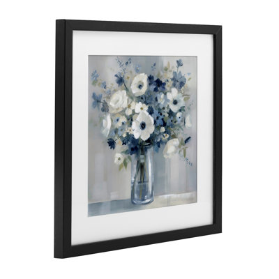 Peaceful Blues Bouquet Framed Print Under Glass, design by Creative Studio