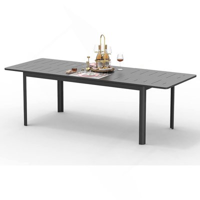 Patio Dining Expandable Table, Metal Aluminum Outdoor Table Rectangular Table For Porch Lawn Garden Bistro
