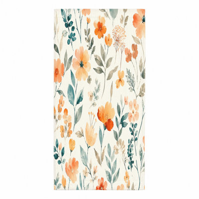 Serviette de plage florale 1Pcs, avec des fleurs orange vif et pêche avec un feuillage gris-vert, parfaite pour les journées d'été, se prélasser au bord de la piscine, voyager. Grande microfibre absorbante, conception unisexe.