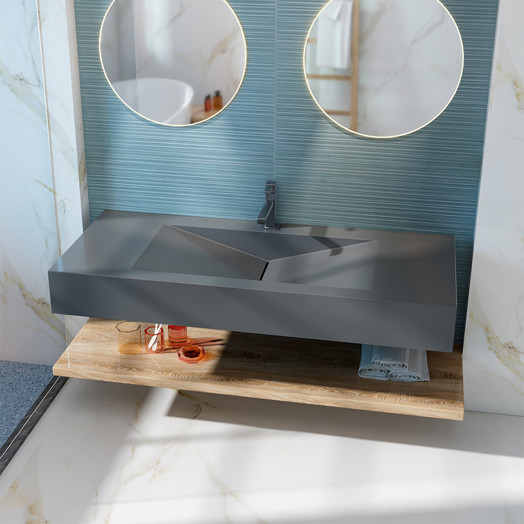 35.4" L X 17.7" W X 4.7" D Wall-Mount Bathroom Sink Solid Surface Material