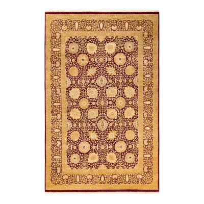 Tapis traditionnel bourgogne / caramel noué à la main de conception unique 5 pi 10 po x 9 pi 4 po Keller