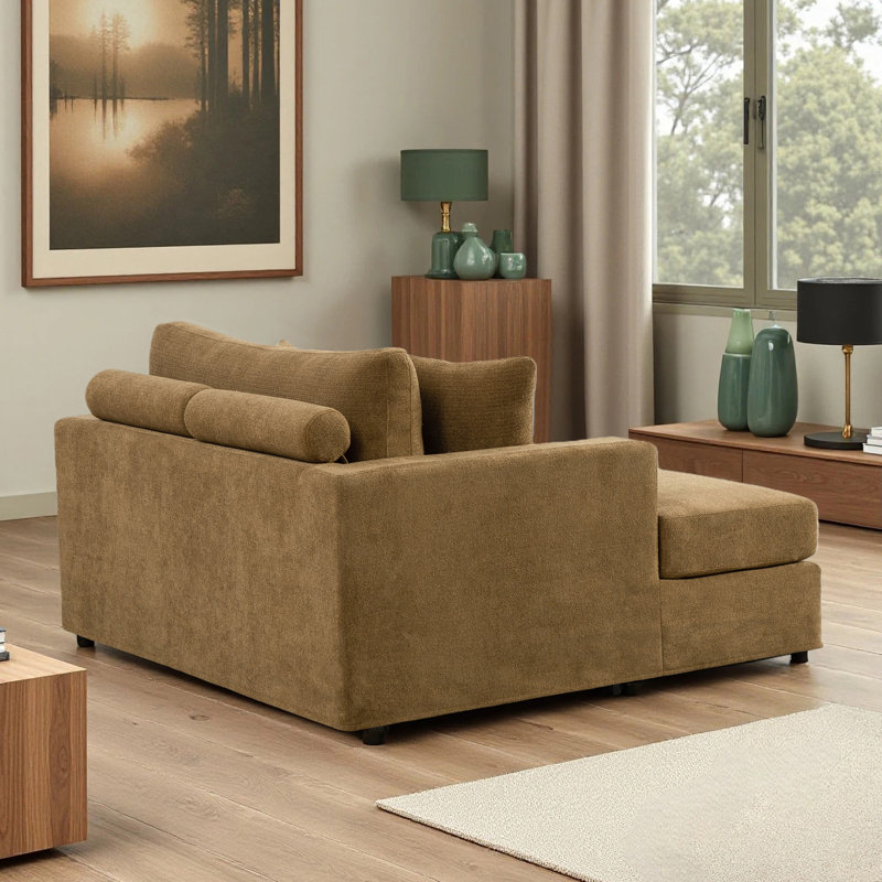 Chaise longue surdimensionnée de 56 po avec coussins assortis et pieds en métal, Brun