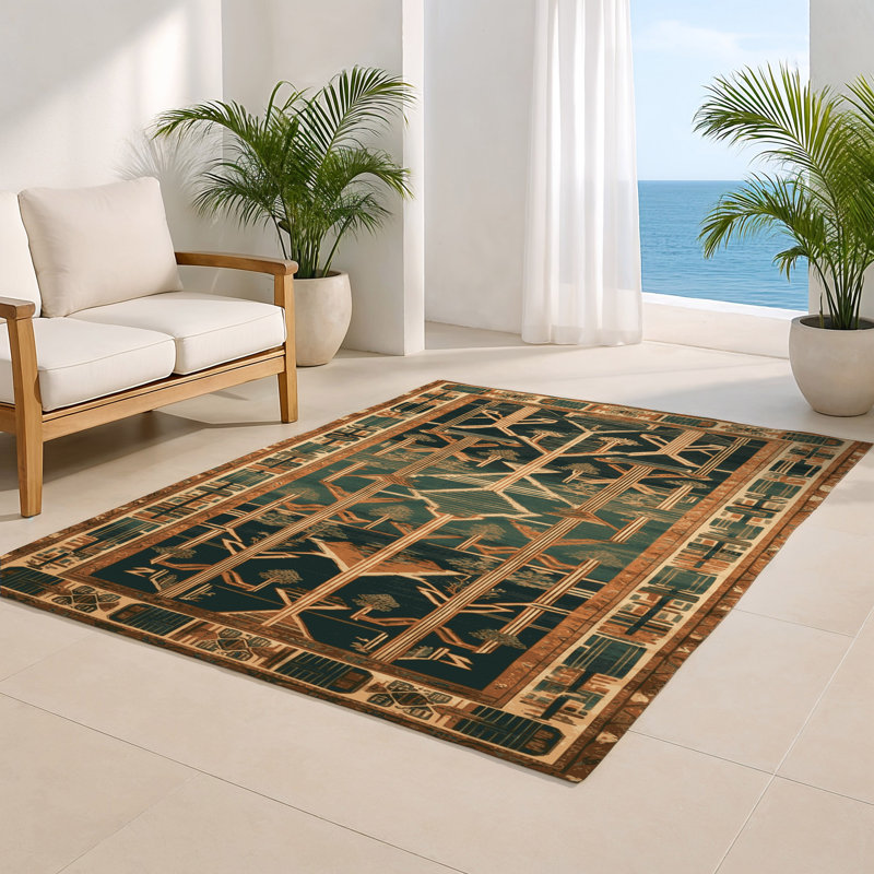 Tapis vert intérieur et extérieur ArtDeco, Rectangle 5 pi x 7 pi