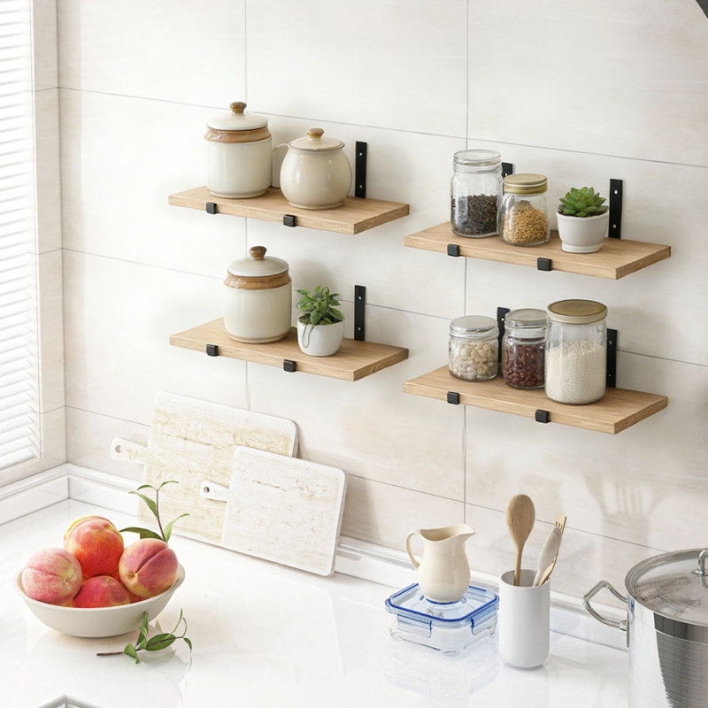 Wood Bracket Shelf, Natural Wood