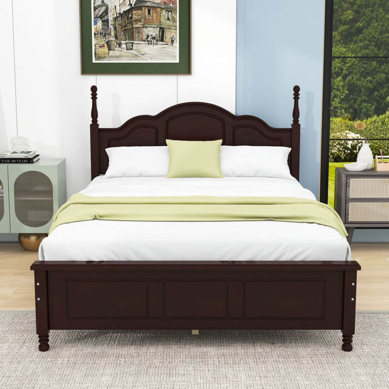 Brochan Wood Platform Bed with Headboard, Full, Dark Walnut