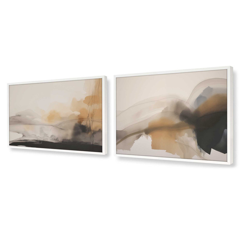 Ensemble de 2 estampes en cuivre rustique élégantes dans un cadre noir, 18 po x 24 po, Blanc opaque, H 19 po x l 50 po