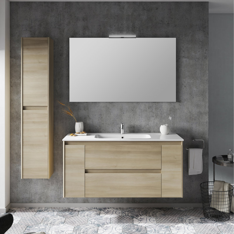 Ambra 47.4'' W Single Vanity with Mirror, Nordic Oak