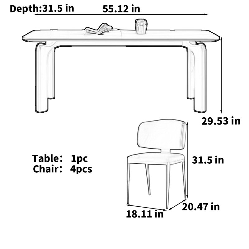 Table rectangulaire rectangulaire simple et luxueuse, H 29,53 po x L 55,12 po x l 31,5 po