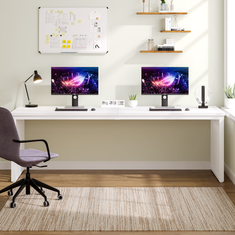 78.74" W Rectangle Computer Desk with Metal Legs, White/White