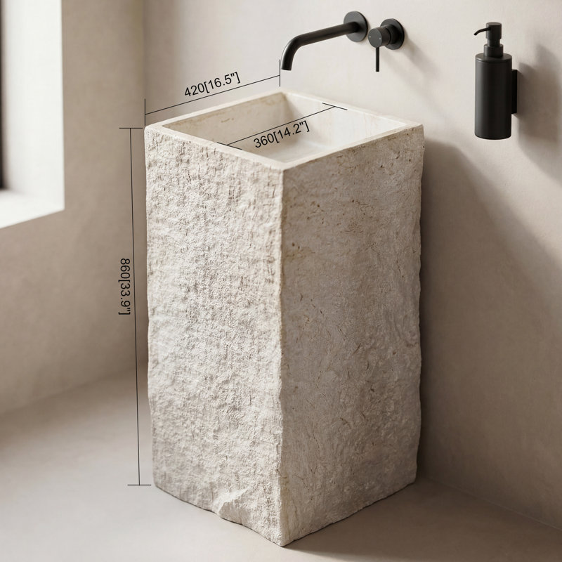 34" Tall Stone Resin Rectangular Pedestal Bathroom Sink with Inspection Port