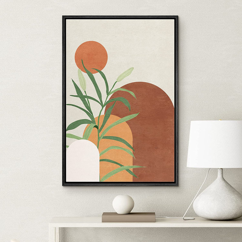 «Mid Century Shape Polygon Palm Leaf Abstract Geometric Illustration - Floater Frame», impression sur toile, Noir