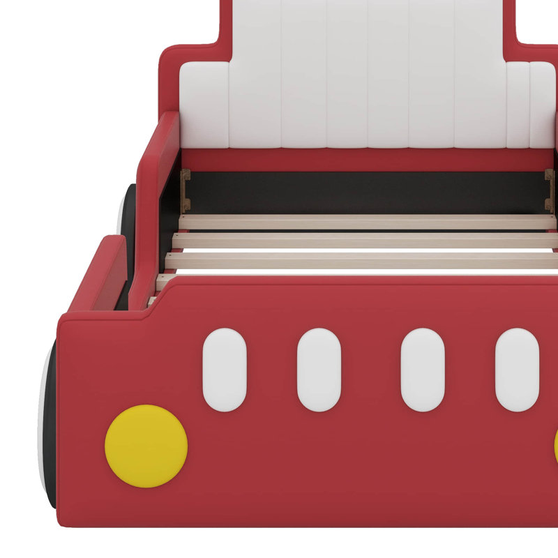 Lit plateforme simple en forme de voiture avec roulettes, Rouge