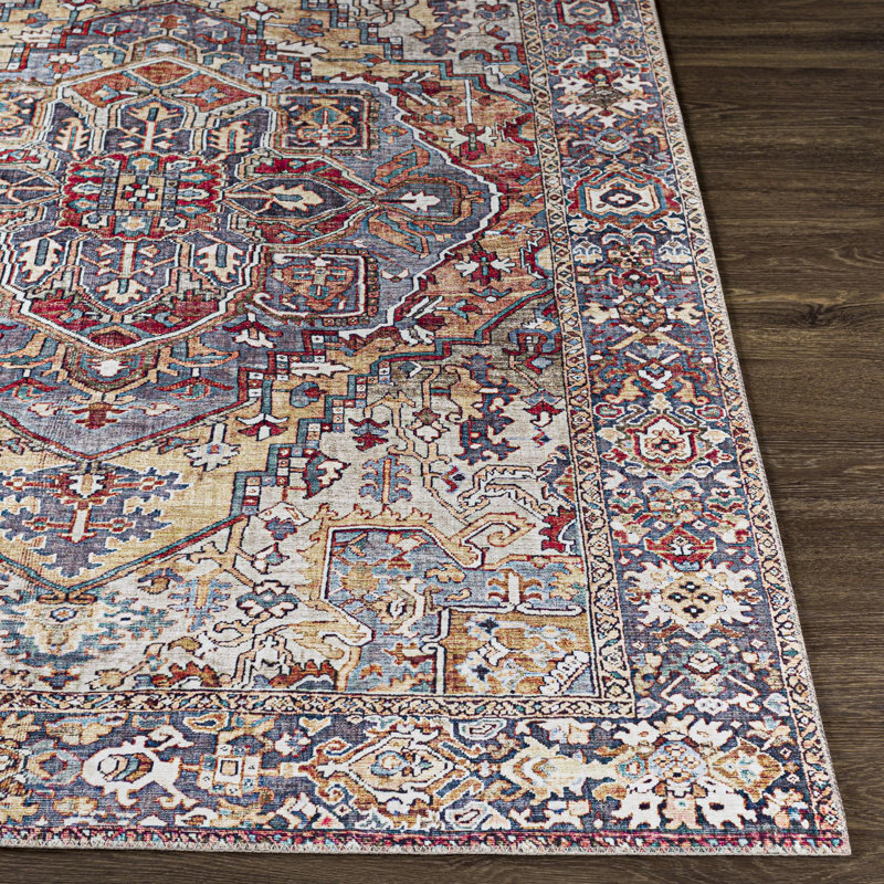 Tapis oriental bleu / rouge / beige Albion, Tapis de couloir 2 pi 6 po x 7 pi 6 po