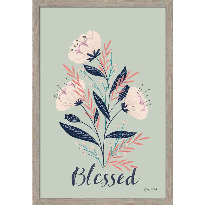 Mint and White Floral Acrylic Framed Art, 21" x 14.5"