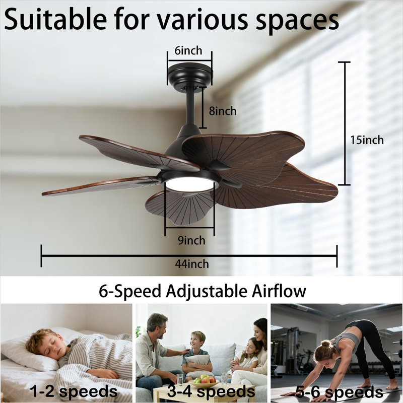 Ventilateur de plafond ABS + acier (Q235) + bois + PVC pour la chambre à coucher et le salon, 15 pi, avec télécommande