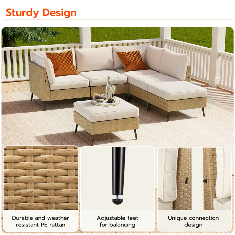 Zahro 6 - Person Outdoor Sectional Seating Group with Cushions