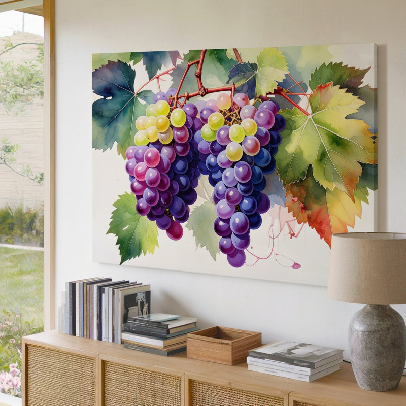 Art mural sur toile, raisins aquarelle éclatants, H 18 po x l 24 po