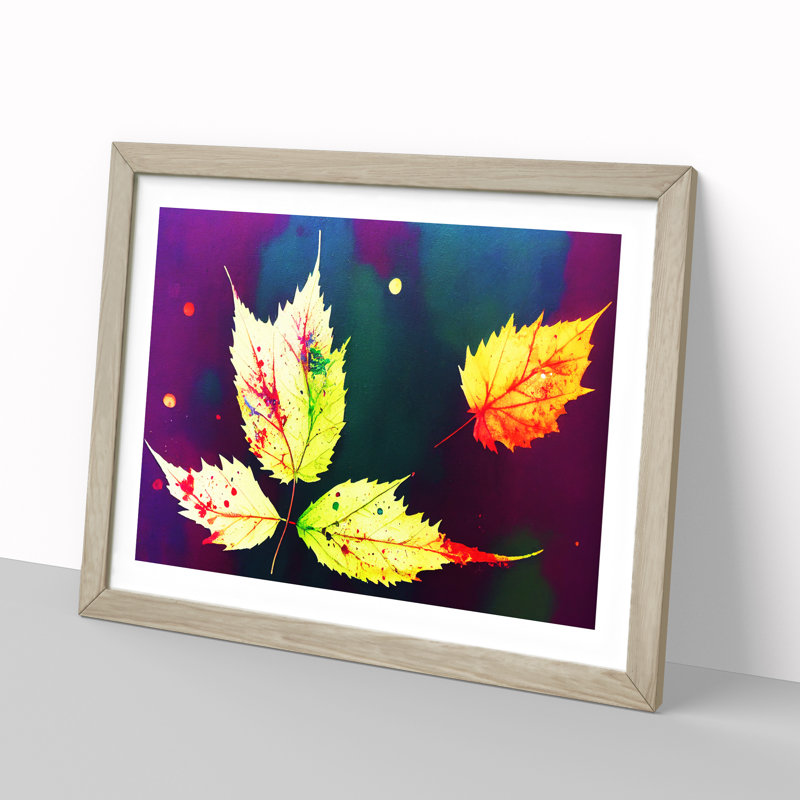 XH1022-6729X Paint Leaf Splash Vol.3 - Single Picture Frame Print, 46cm H x 64cm W x 2cm D, Oak