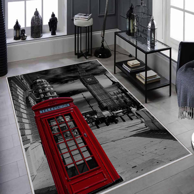 Tapis tissé élégant (4 x 6 pieds), 100% polyester, d'une hauteur de poils de 0,3 po | Pois antibactérien antidérapant en PVC | Lavable à la machine, impression numérique en 3D | Parfait pour le salon, la chambre à coucher et le bureau