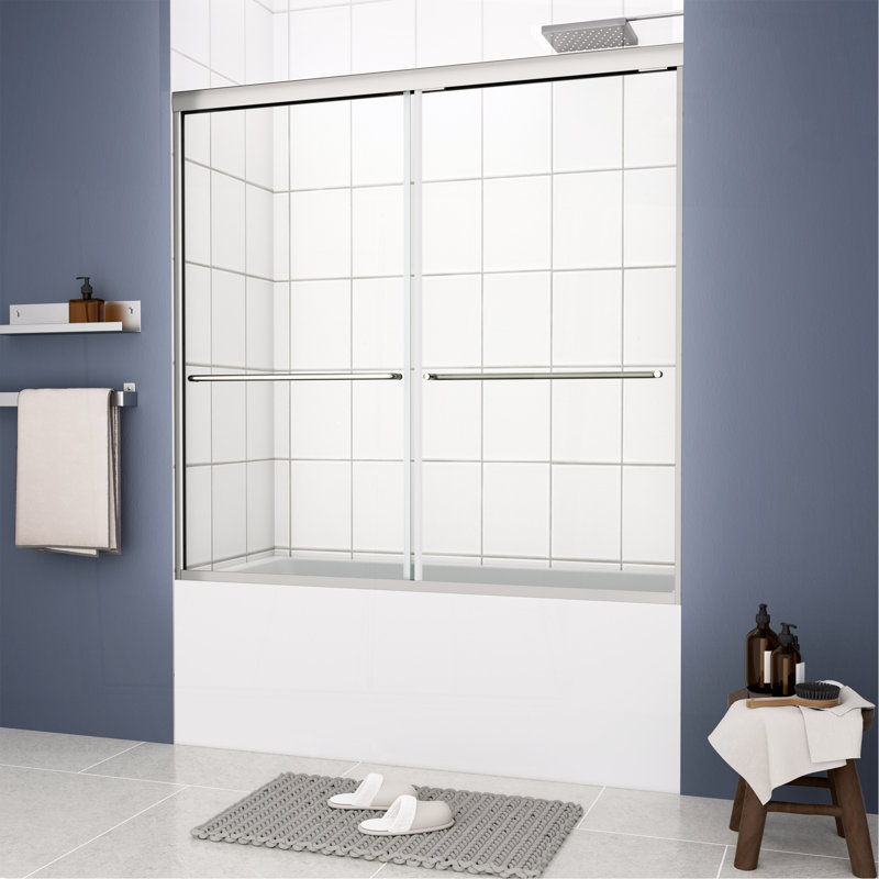 Porte de douche de baignoire, porte coulissante, avec verre trempé de 1/4 po de 56 po à 60 po x 58 po, Chrome chrome