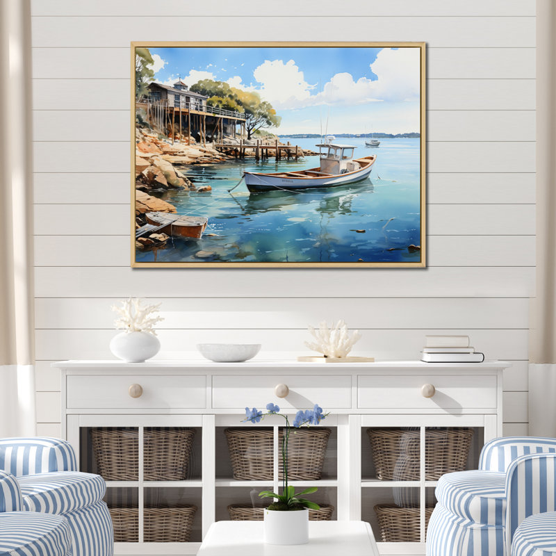 «Port Harbor Reflections» sur impression sur toile, Cadre naturel flottant, H 24 po x l 32 po x P 1 po