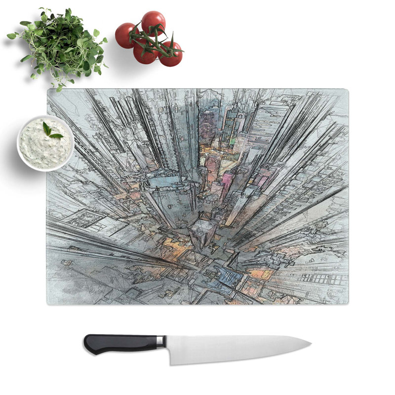 Glass Looking Down On Hong Kong in Abstract Chopping Board, 39 cm W x 28.5 cm L