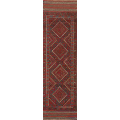 Geometric Wool Traditional Handmade Runner Rug 2x8