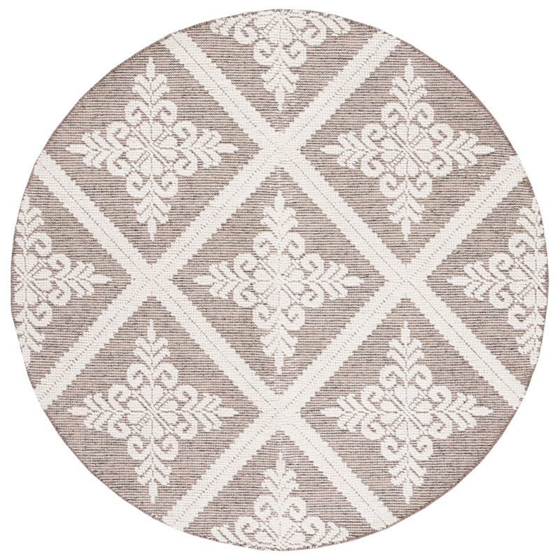 Vermont Hand Woven Wool Damask Rug, Round 6'