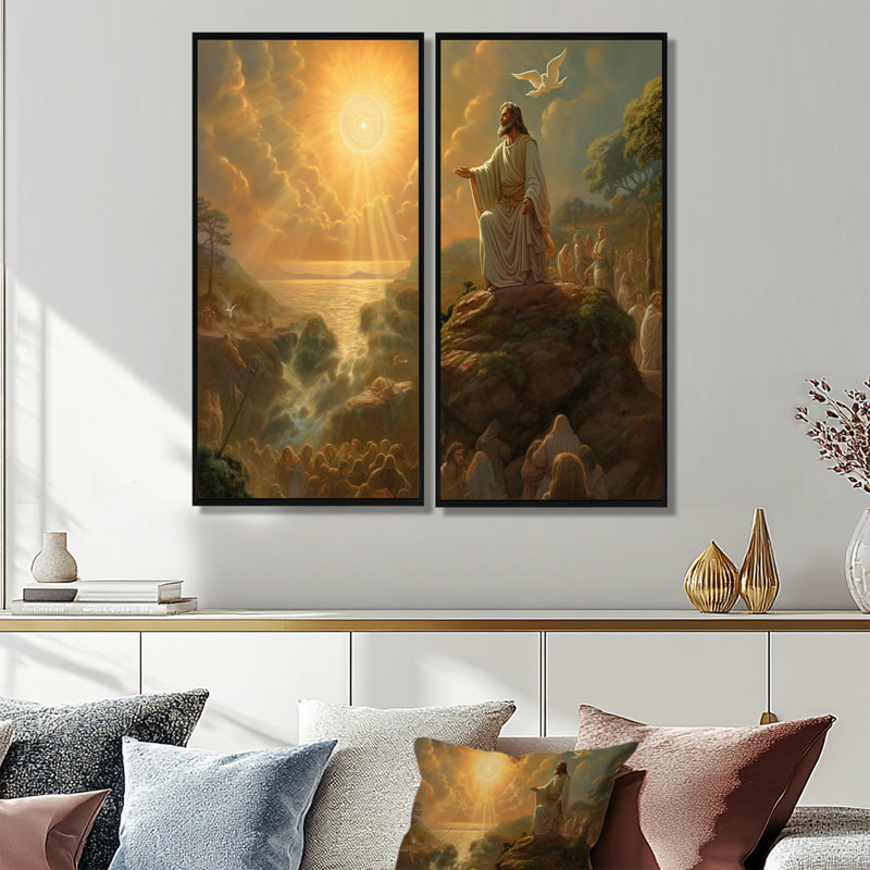 Jesus Modern Devotion I - Décoration murale jaune 2 panneaux, H 40 po x l 40 po, Noir, Impression encadrée flottante