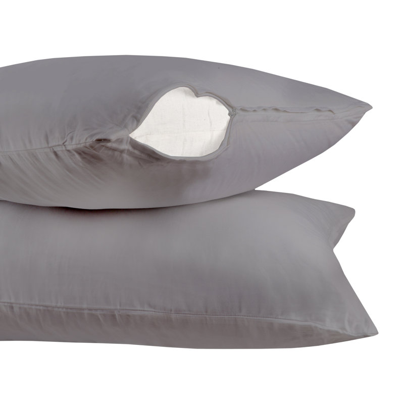 100% Organic Cotton 300 Thread Count Sateen Pillowcase, Queen, Dark Gray