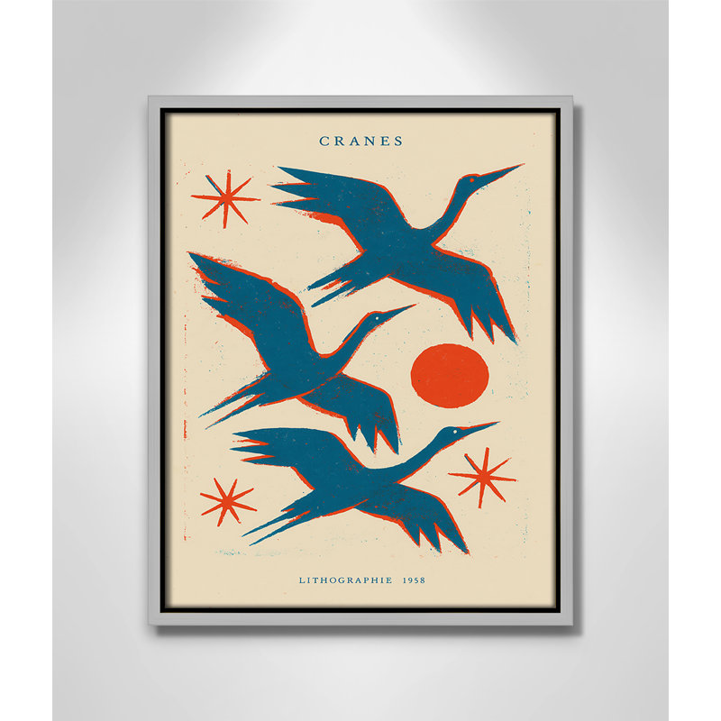 «Cranes» par Treechild, Toile avec cadre, Flottant argent, 12.5'' W x 15.5'' H
