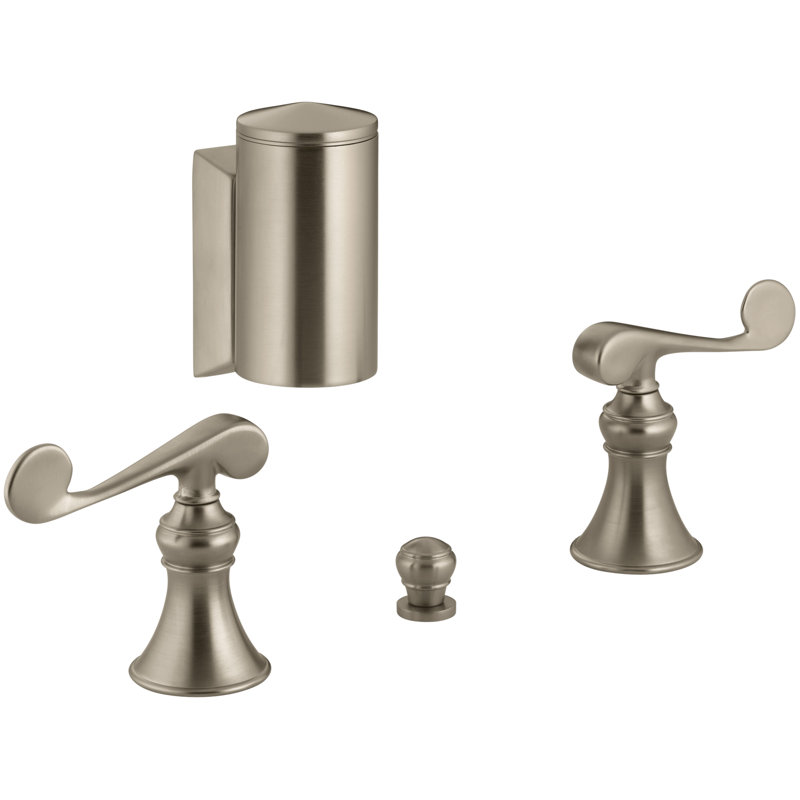 Revival Below-The-Rim Horizontal Swivel Spray Bidet Faucet with Scroll Lever Handles, Vibrant Brushed Bronze