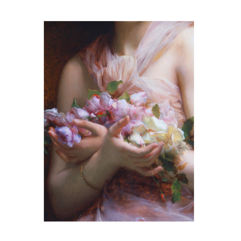 Art rétro sur toile, fille avec fleurs, H 14 po x l 19 po